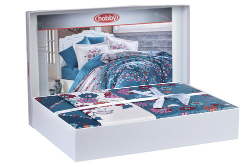 Постельное белье Hobby Home Collection SANCHA хлопковый сатин тёмно-бирюзовый евро, фото, фотография