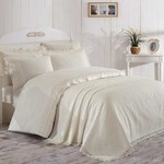 Постельное белье с покрывалом Hobby Home Collection ELITE SET хлопковый сатин делюкс кремовый евро, фото, фотография