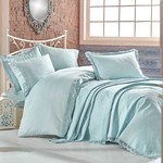 Постельное белье с покрывалом Hobby Home Collection ELITE SET хлопковый сатин делюкс минт евро, фото, фотография