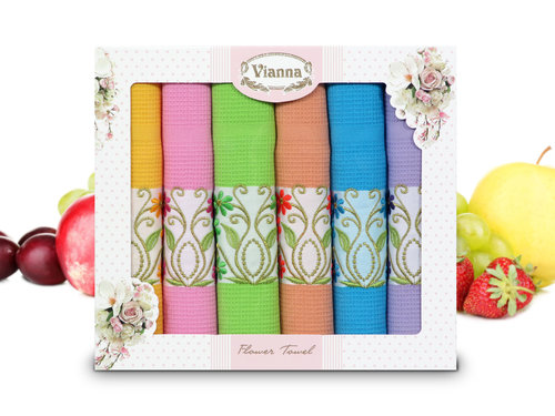 Набор кухонных полотенец 45х65 6 шт. Vianna FLOWER TOWEL 8056 хлопковая вафля 10, фото, фотография