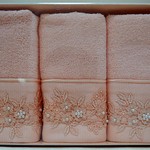 Набор полотенец для ванной в подарочной упаковке 32х50 3 шт. Soft Cotton MASAL бамбуково-хлопковая махра персиковый, фото, фотография