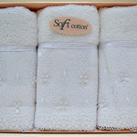 Набор полотенец для ванной в подарочной упаковке 32х50 3 шт. Soft Cotton SELEN хлопковая махра белый, фото, фотография