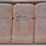 Набор полотенец для ванной в подарочной упаковке 32х50 3 шт. Soft Cotton SELEN хлопковая махра персиковый, фото, фотография
