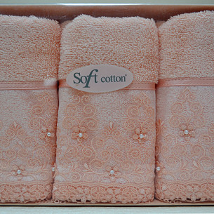 Набор полотенец для ванной в подарочной упаковке 32х50 3 шт. Soft Cotton SELEN хлопковая махра персиковый