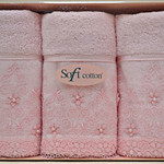 Набор полотенец для ванной в подарочной упаковке 32х50 3 шт. Soft Cotton SELEN хлопковая махра розовый, фото, фотография