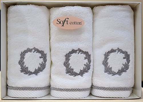 Набор полотенец для ванной в подарочной упаковке 32х50 3 шт. Soft Cotton SEHZADE хлопковая махра белый, фото, фотография