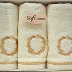 Набор полотенец для ванной в подарочной упаковке 32х50 3 шт. Soft Cotton SEHZADE хлопковая махра кремовый, фото, фотография