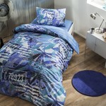 Комплект подросткового постельного белья TAC PAINT хлопковый ранфорс голубой 1,5 спальный, фото, фотография