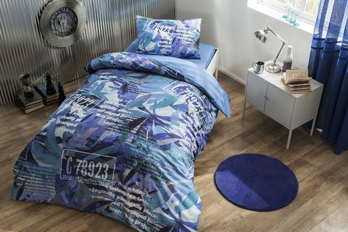 Комплект подросткового постельного белья TAC PAINT хлопковый ранфорс голубой 1,5 спальный, фото, фотография