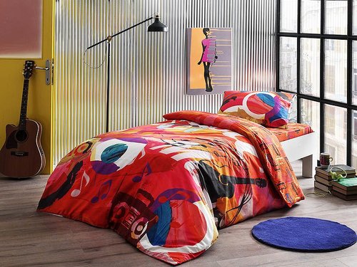 Комплект подросткового постельного белья TAC PLAYER хлопковый ранфорс красный 1,5 спальный, фото, фотография