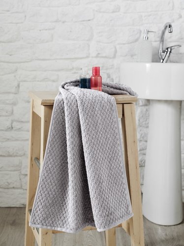 Полотенце для ванной Karna DAMA хлопковая махра серый 90х180, фото, фотография