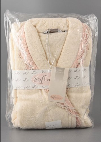 Халат женский Soft Cotton BUKET хлопковая махра кремовый S, фото, фотография