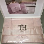 Подарочный набор полотенец для ванной 3 пр. Tivolyo Home CRYSTAL бамбуково-хлопковая махра персиковый, фото, фотография