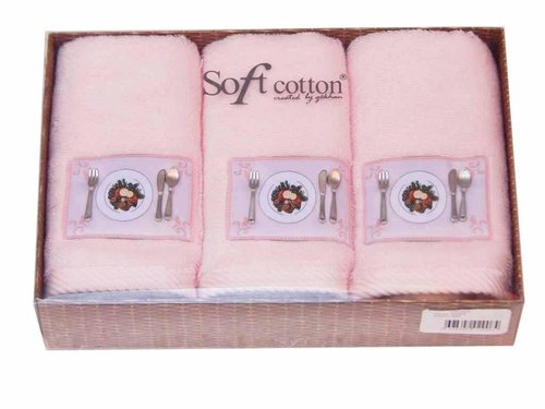 Набор кухонных полотенец в подарочной упаковке 32х50 3 шт. Soft Cotton KITCHEN хлопковая махра розовый, фото, фотография
