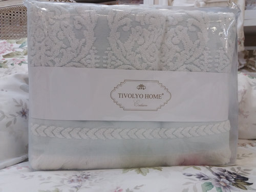 Набор полотенец для ванной 2 пр. Tivolyo Home SANDRA хлопковая махра кремовый+бирюзовый, фото, фотография