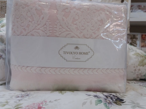 Набор полотенец для ванной 2 пр. Tivolyo Home SANDRA хлопковая махра кремовый+розовый, фото, фотография