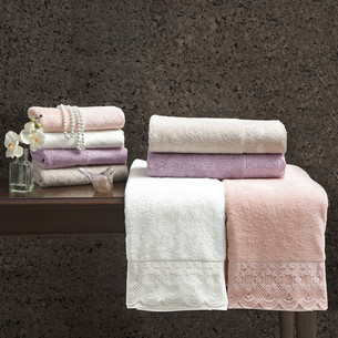 Подарочный набор полотенец для ванной 2 пр. Tivolyo Home OLIVIA хлопковая махра кремовый