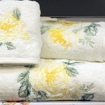 Подарочный набор полотенец для ванной 3 пр. Tivolyo Home ROSE NAKISLI хлопковая махра кремовый+жёлтый, фото, фотография