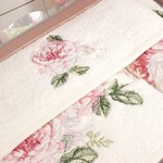 Подарочный набор полотенец для ванной 3 пр. Tivolyo Home ROSE NAKISLI хлопковая махра кремовый+розовый, фото, фотография