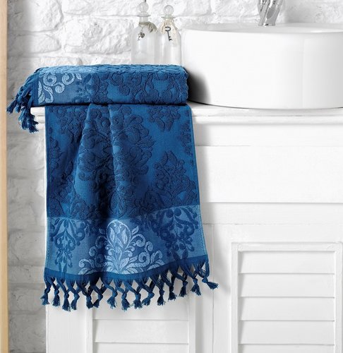 Полотенце для ванной Karna OTTOMAN хлопковая махра синий 70х140, фото, фотография