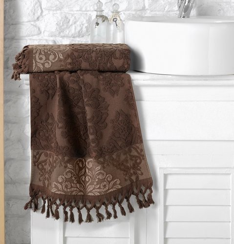 Полотенце для ванной Karna OTTOMAN хлопковая махра тёмно-коричневый 70х140, фото, фотография