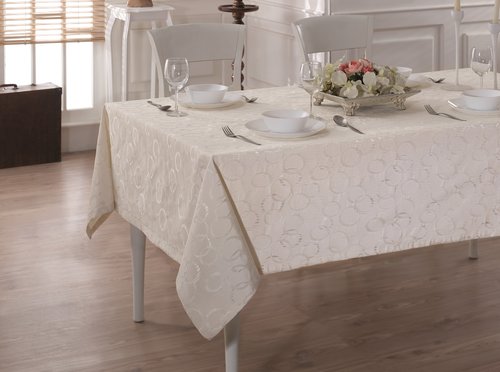 Скатерть прямоугольная Karna LINEN жаккард V5 160х220, фото, фотография