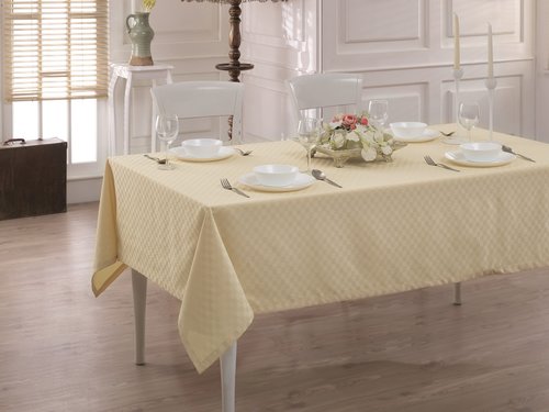 Скатерть прямоугольная Karna LINEN жаккард V11 160х220, фото, фотография