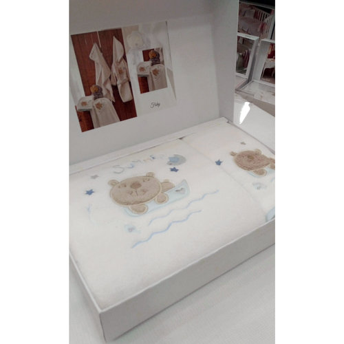 Подарочный набор детских полотенец Tivolyo Home FISHY хлопковая махра 50х90, 70х130 голубой, фото, фотография