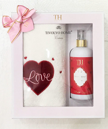 Полотенце для ванной и ароматический спрей Tivolyo Home WHITE LOVE хлопковая махра 50х100, фото, фотография