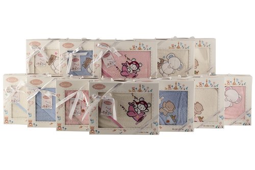 Полотенце-конверт для новорожденных Karna BAMBINO-SAMALOT хлопковая махра голубой, фото, фотография