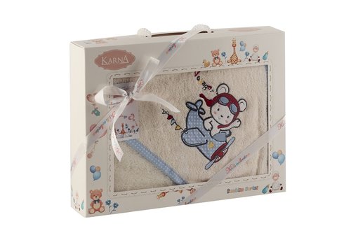 Полотенце-конверт для новорожденных Karna BAMBINO-SAMALOT хлопковая махра кремовый, фото, фотография