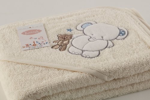 Полотенце-конверт для новорожденных Karna BAMBINO-SLON хлопковая махра кремовый, фото, фотография