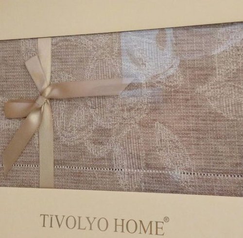 Скатерть прямоугольная с салфетками Tivolyo Home DAHLIA жаккард бежевый 160х260, фото, фотография