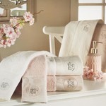 Подарочный набор полотенец для ванной 3 пр. Tivolyo Home GRANT хлопковая махра пудра, фото, фотография
