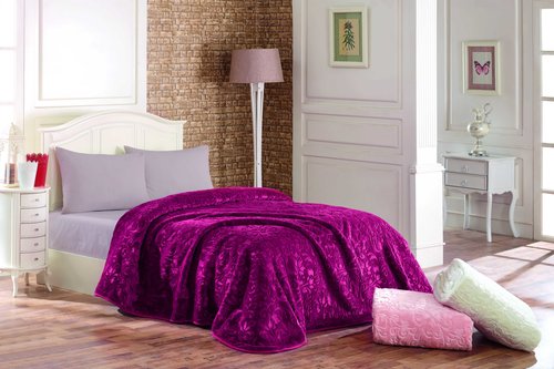 Покрывало Hobby Home Collection YELIZAVETA велсофт тёмно-розовый 220х240, фото, фотография