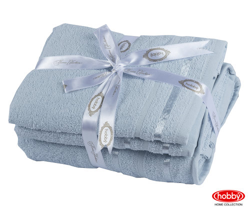 Набор полотенец для ванной 3 пр. Hobby Home Collection NISA хлопковая махра голубой, фото, фотография