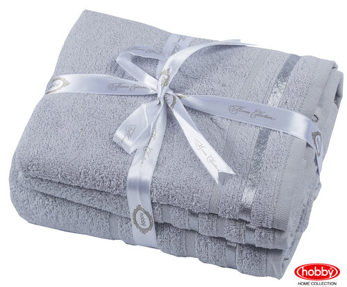 Набор полотенец для ванной 3 пр. Hobby Home Collection NISA хлопковая махра светло-серый, фото, фотография