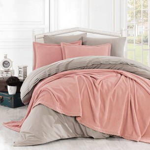 Постельное белье с покрывалом Hobby Home Collection NATURAL хлопковый поплин персиковый 1,5 спальный