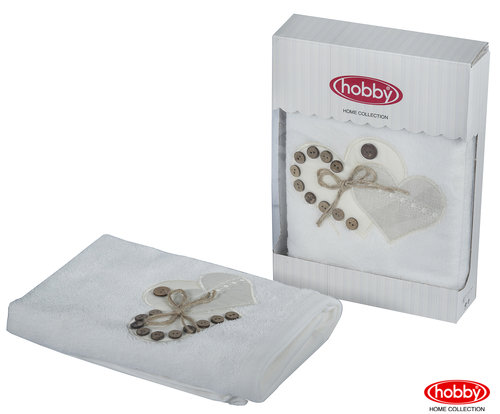 Полотенце для ванной в подарочной упаковке Hobby Home Collection FELISIA-TINA бамбуково-хлопковая махра белый 50х90, фото, фотография
