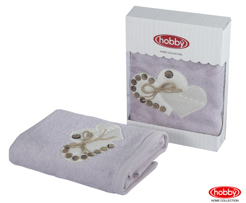 Полотенце для ванной в подарочной упаковке Hobby Home Collection FELISIA-TINA бамбуково-хлопковая махра светло-лиловый 50х90, фото, фотография
