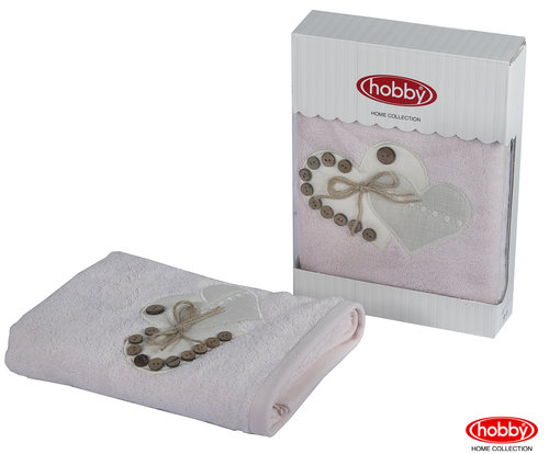 Полотенце для ванной в подарочной упаковке Hobby Home Collection FELISIA-TINA бамбуково-хлопковая махра светло-розовый 50х90, фото, фотография