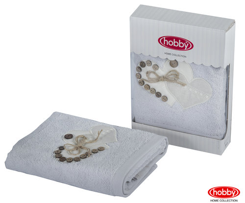 Полотенце для ванной в подарочной упаковке Hobby Home Collection FELISIA-TINA бамбуково-хлопковая махра светло-серый 50х90, фото, фотография