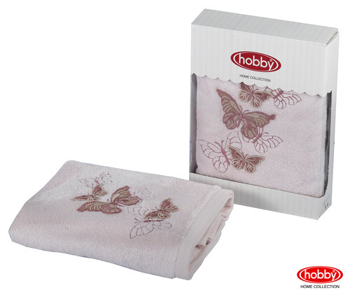 Полотенце для ванной в подарочной упаковке Hobby Home Collection GULNIHAL-BAHAR бамбуково-хлопковая махра розовый 50х90, фото, фотография