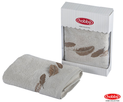 Полотенце для ванной в подарочной упаковке Hobby Home Collection GULNIHAL-GUZ бамбуково-хлопковая махра светло-серый 50х90, фото, фотография