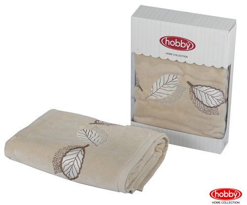 Полотенце для ванной в подарочной упаковке Hobby Home Collection LEYDI-ANNA хлопковая махра бежевый 50х90, фото, фотография