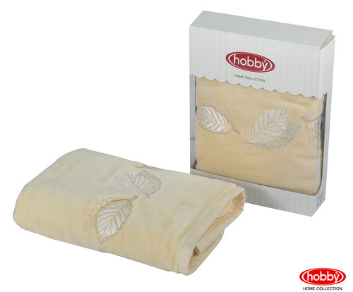 Полотенце для ванной в подарочной упаковке Hobby Home Collection LEYDI-ANNA хлопковая махра жёлтый 50х90, фото, фотография