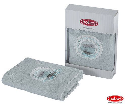 Полотенце для ванной в подарочной упаковке Hobby Home Collection ROMANTIC хлопковая махра минт 50х90, фото, фотография
