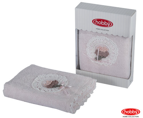 Полотенце для ванной в подарочной упаковке Hobby Home Collection ROMANTIC хлопковая махра персиковый 50х90, фото, фотография