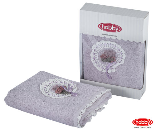 Полотенце для ванной в подарочной упаковке Hobby Home Collection ROMANTIC хлопковая махра лиловый 50х90, фото, фотография