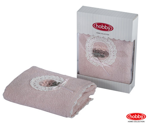 Полотенце для ванной в подарочной упаковке Hobby Home Collection ROMANTIC хлопковая махра светло-розовый 50х90, фото, фотография